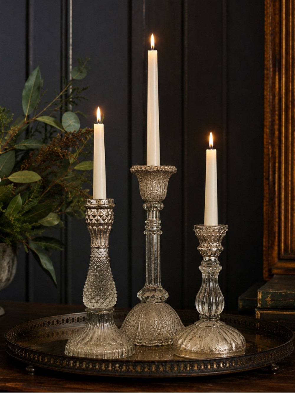 Pottery Barn Eclectic Mercury Glass Taper Candle Holders - New, Set of 3